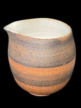 Rustic Striped Stoneware Creamer Pitcher Milk Jug Earthy Tones Artisan Pottery